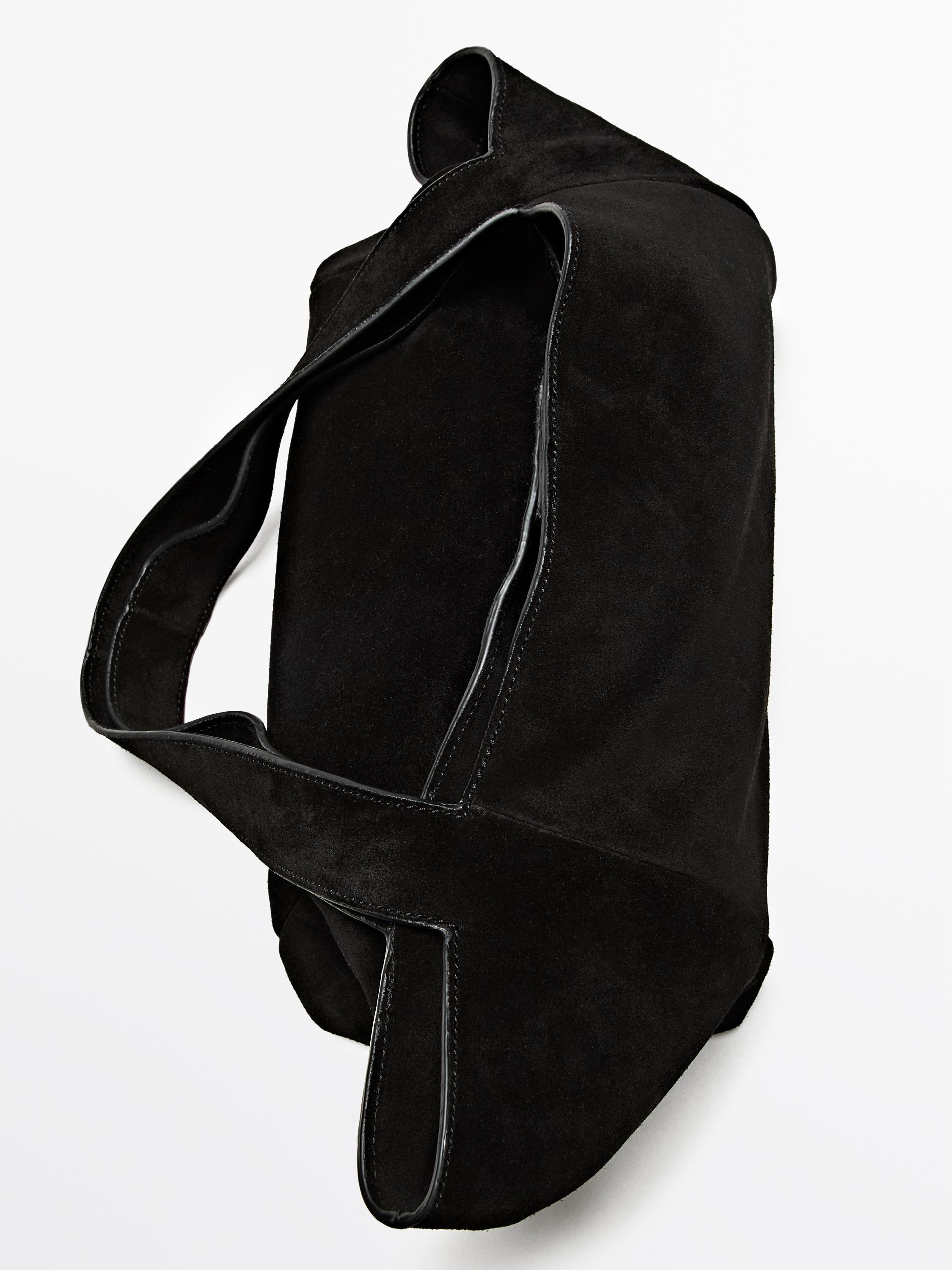 Mid-size split leather shopper bag